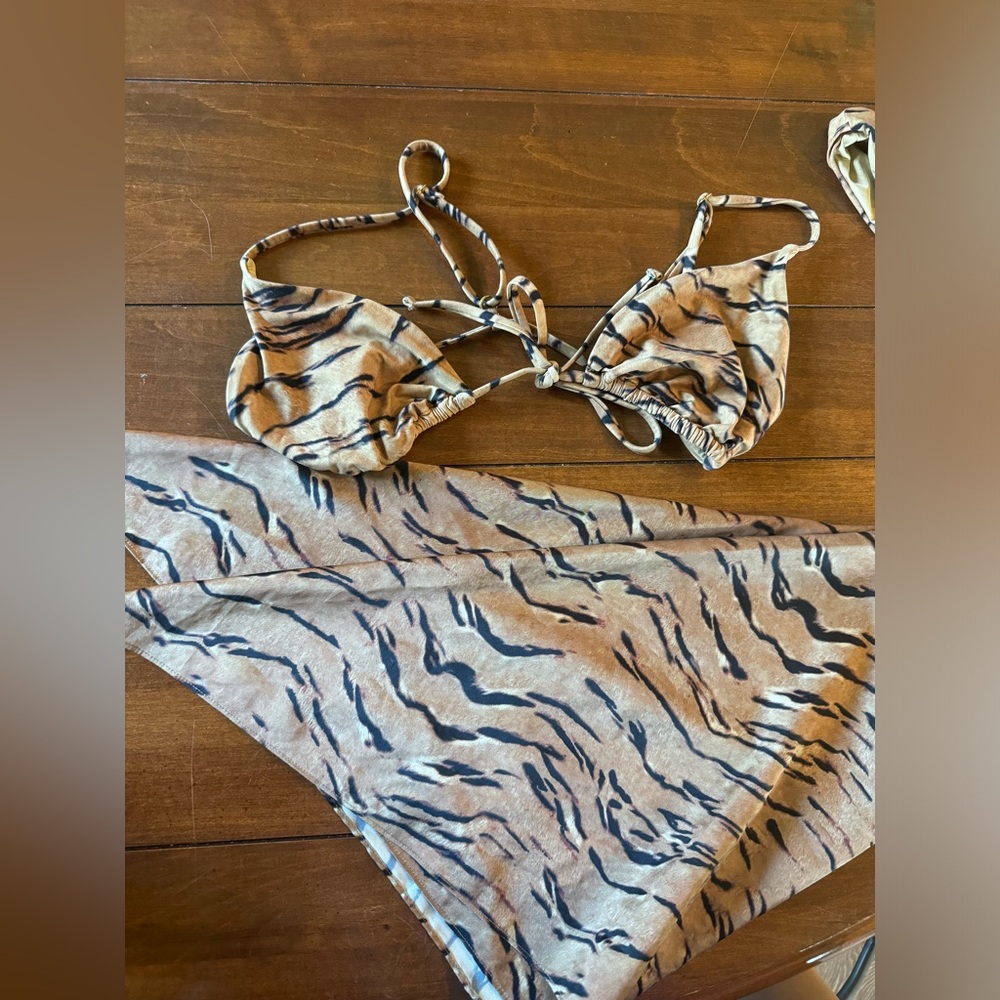 WeWoreWhat- Tan Tiger Print Bikini Top AND Headscarf